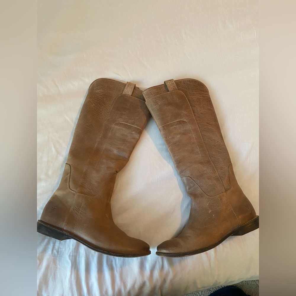 Frye Paige Tall Riding Leather Heeled Boots - Tan